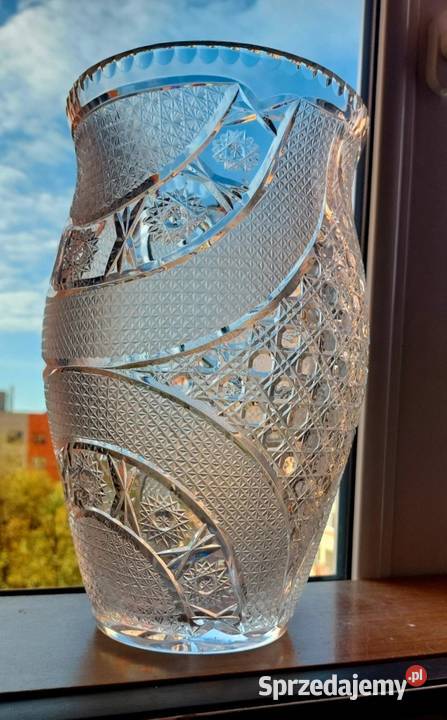 Piękny duży wazon kryształowy PRL Wrocław