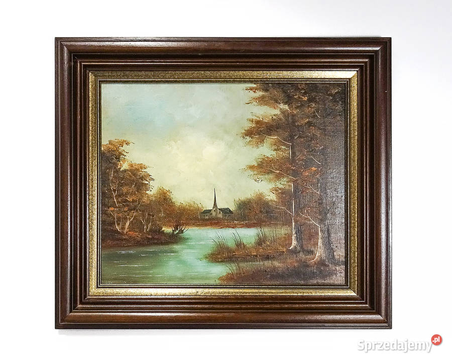 Antyk PEJZAŻ Obraz olejny w drewnianej ramie Kalisz
