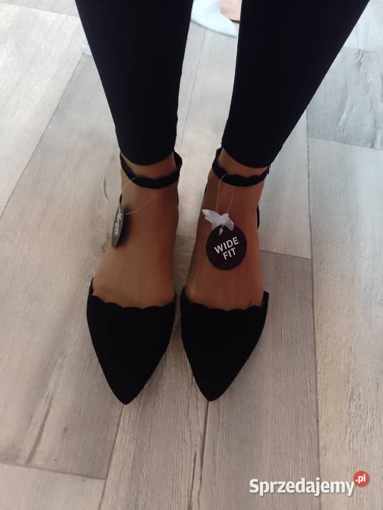 42 Czarne baleriny wieczorowe z zapięciem NOWE tkanina Balerinki Kraków