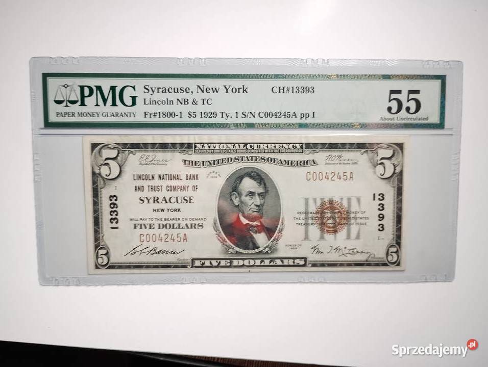 Banknot USA 1929 PMG 65 Syrcuse Numizmatyka Rzeszów
