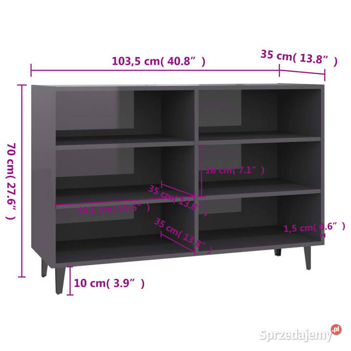 Szafka na wysoki połysk szara 1035x35x70