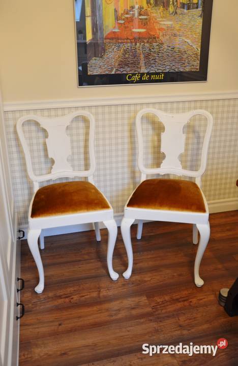 krzesła białe stylowe komplet drewniane