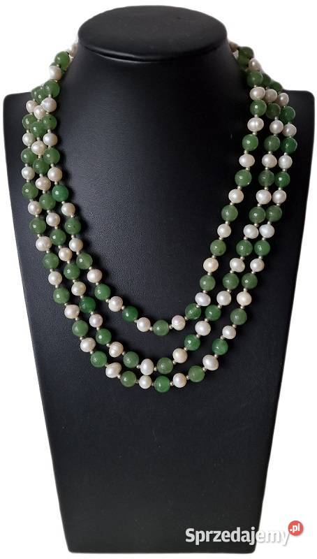 PERŁY SŁONOWODNE I ZIELONY AWENTURYN NASZYJNIK Częstochowa