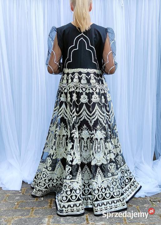 Czarna suknia balowa L 40 kwiaty floral Szczecin sprzedam