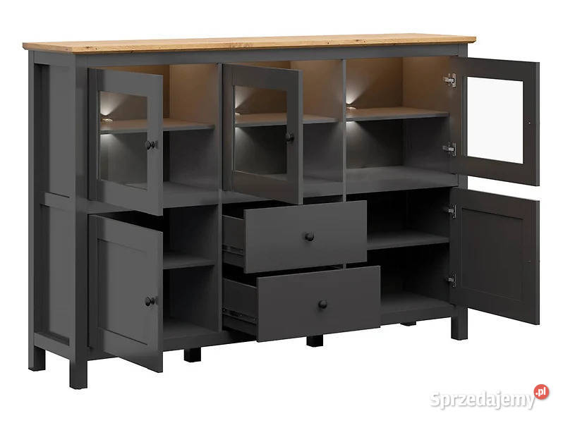 BRW Hesen witryna 186 grafit dąb artisan LED Siedlce