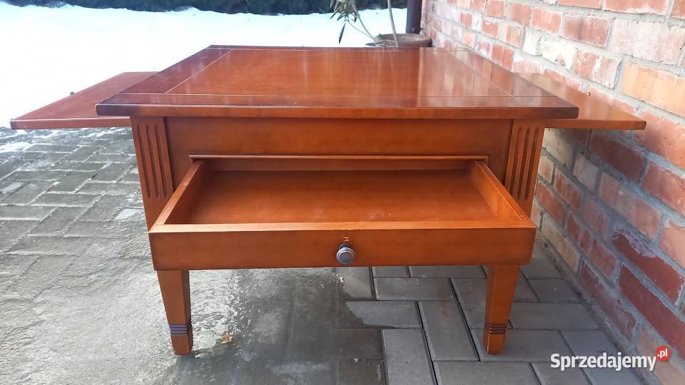 Stolik kawowy stylowy drewniany z szufladami i Gawroniec