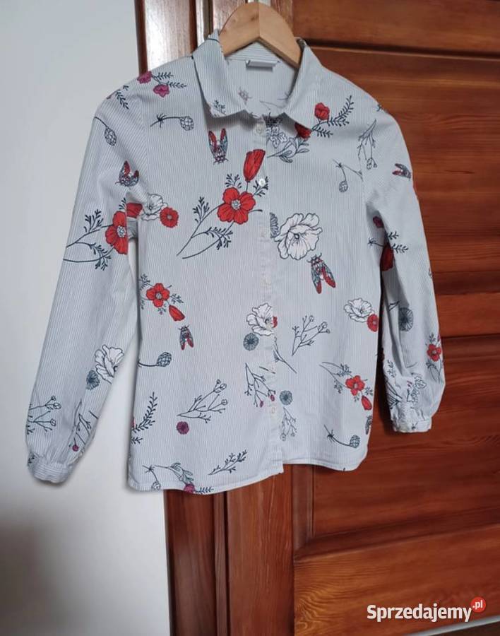 Koszula błękitna w kwiaty elegancka bawełniana Rzeszów