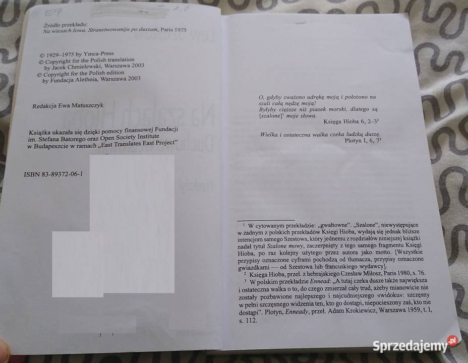 Na szalach Hioba duchowe wędrówki Lew Szestow tł literaturoznawstwo Gdańsk