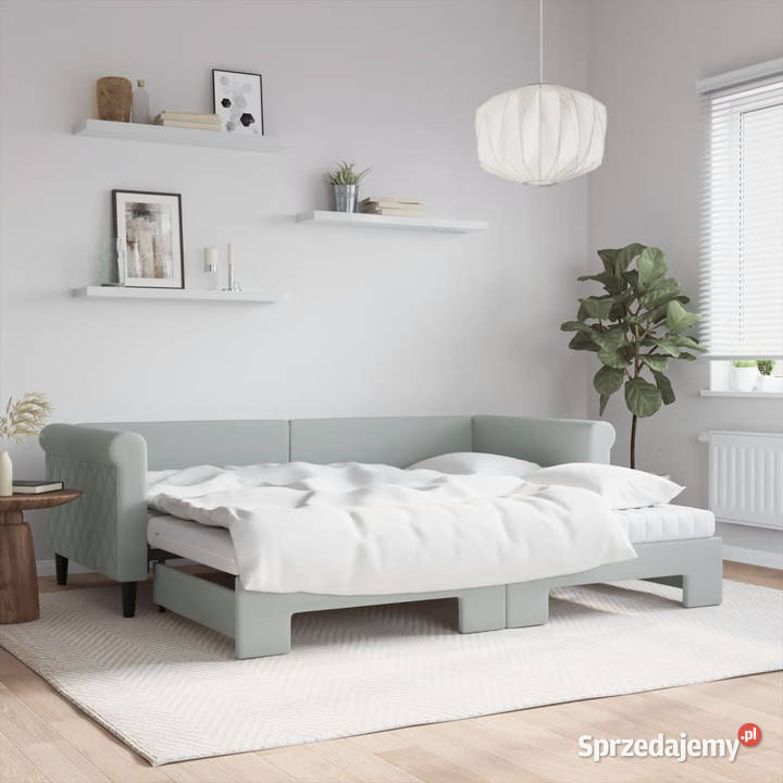 Sofa rozsuwana z materacami jasnoszara aksamit mazowieckie Warszawa