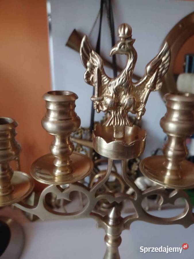 Piękny świecznik mosiężny Księstwo Warszawskie Lampiony i latarnie