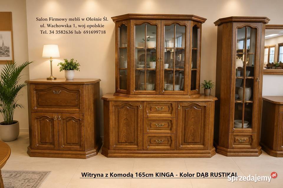 Nowa Witryna z Komodą KINGA Dąb Rustikal opolskie Olesno