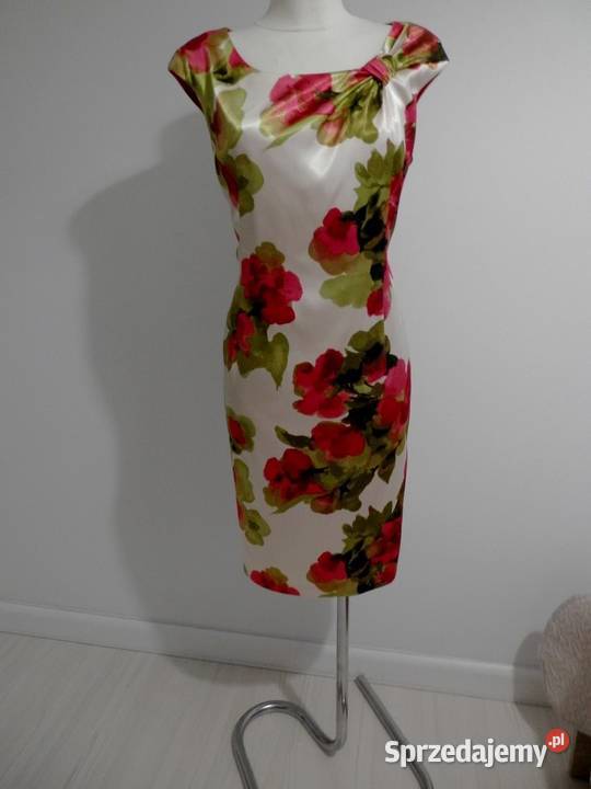 Sukienka Wieczorowa Imprezowa Satynowa brązowy/beżowy