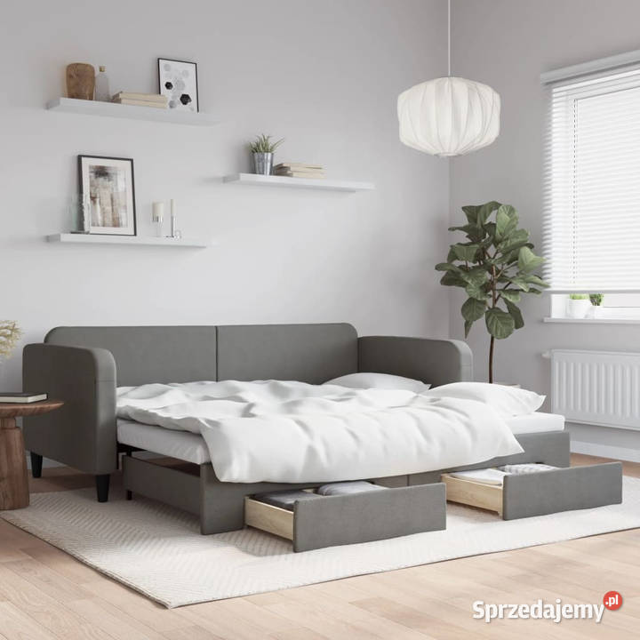 Sofa rozsuwana z szufladami ciemnoszara tkanina