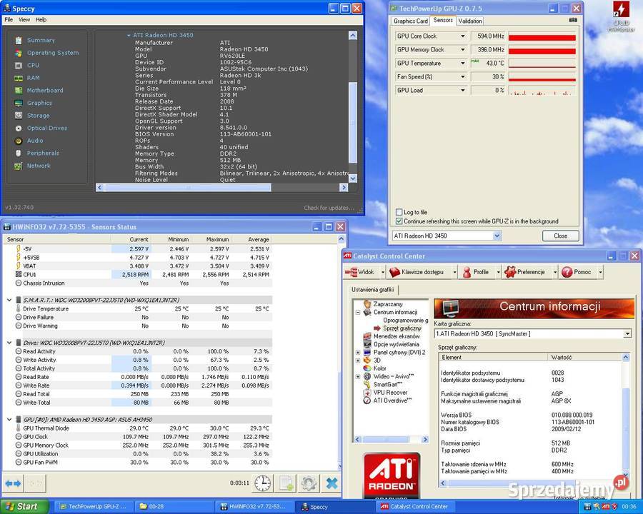 ASUS ATI Radeon HD3450 512MB 64bit DDR2 DSUB DVI łódzkie Cielądz