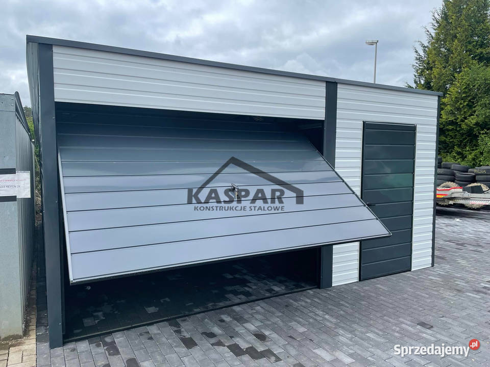Garaz blaszany 5x6 2x Brama uchylna 2x drzwi samodzielny Piła