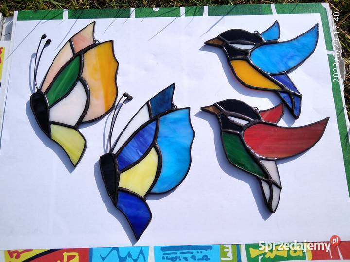Witraż motylki i ptaszki zawieszki witrażowe wielkopolskie Bugaj