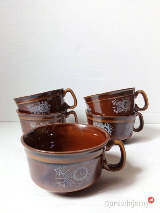 5 filiżanek Pruszków porcelit vintage PRL Częstochowa