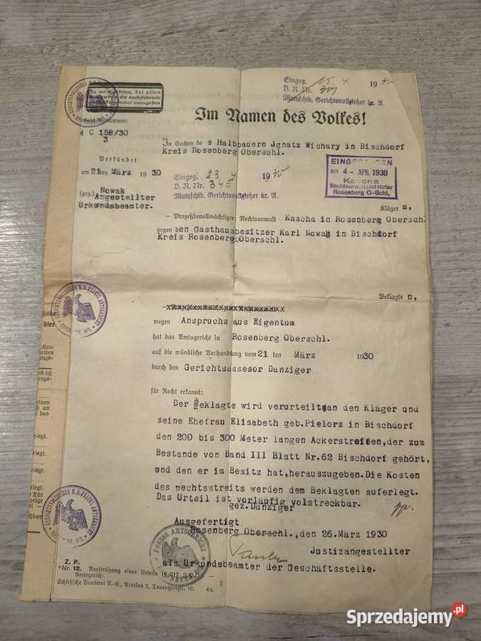 Niemiecki wyrok sądowy z 1930r Polska