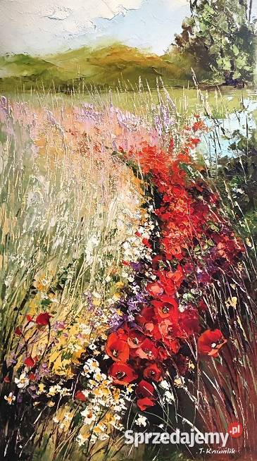 Kowalik Letnia łąka 40x70 obraz olejny maki Warszawa