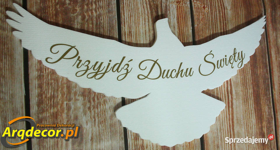 Gołębica styropianowa z napisem Przyjdź Duchu Dębna