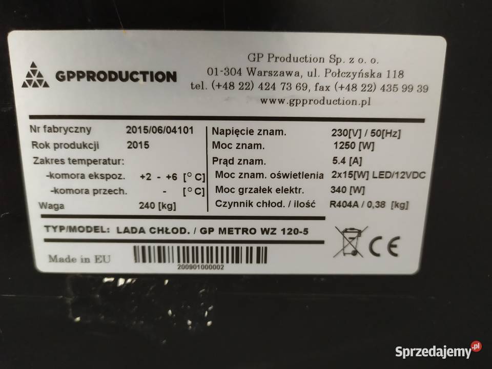 Witryna lada chłodnicza zamknięta GP 120 2015r Kazuń Polski