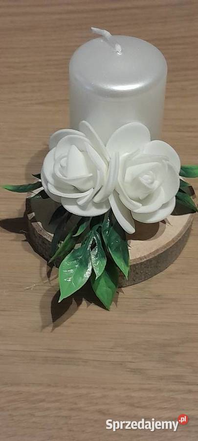 Mini swiecznik z różyczkami na plastrze drewna mazowieckie Sochaczew