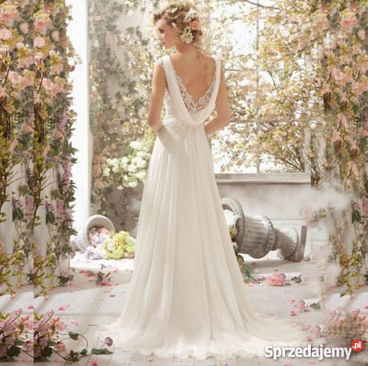 SUKNIA ŚLUBNA tren hafty WESELE CYWILNY 44 XXL Jelenia Góra