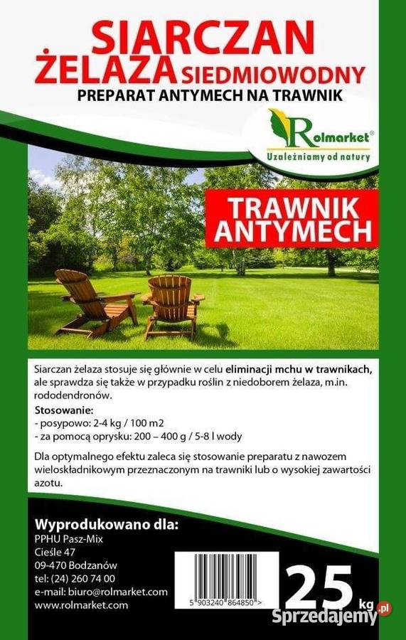 Nawóz do trawnika antymech Siarczan żelaza Cieśle