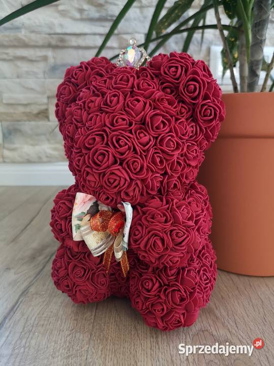 Miś z róż piankowych bordowy wys 25