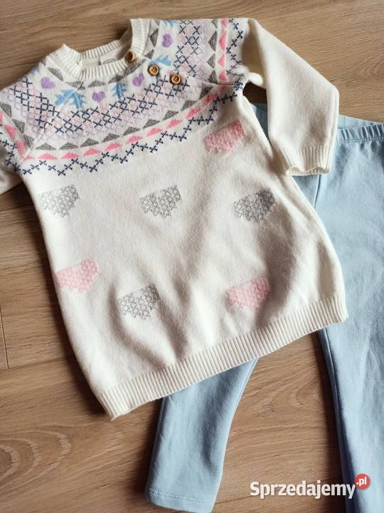 Komplet dziewczęcy sweter tunika leginsy ecru Płock