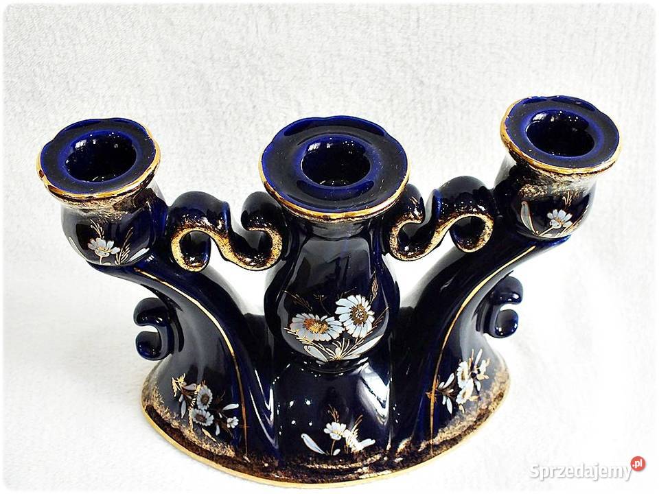 Kobaltowy Świecznik Porcelanowy Royal Porzellan Żary