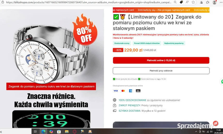 Zegarek Smartwatch do pomiaru poziomu cukru i Kraków