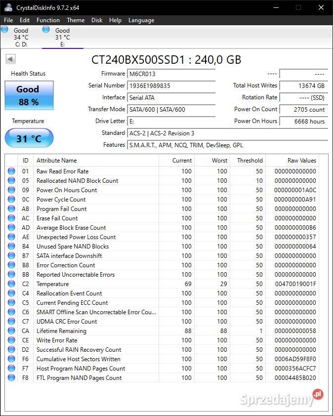 Dysk SSD Crucial BX500 25 240GB SATA III 6Gbs 2,5”