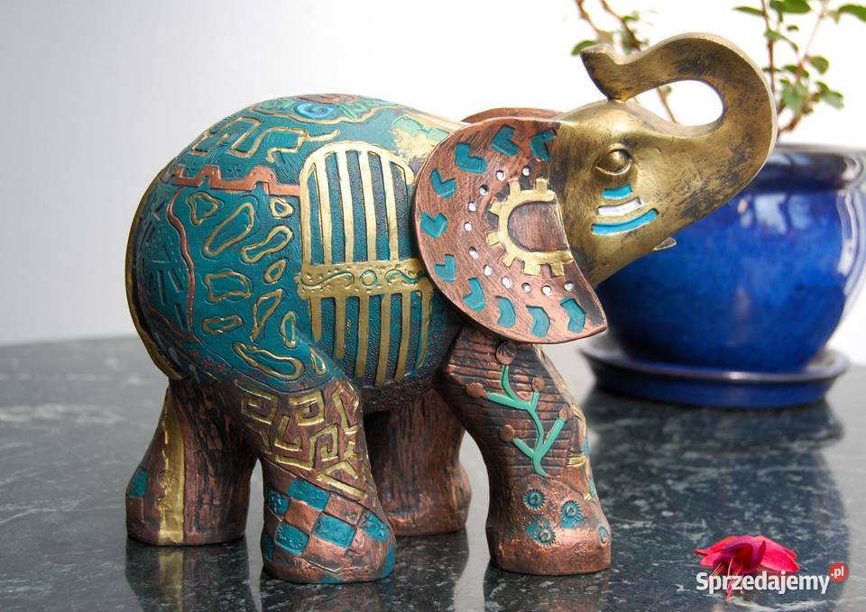 Słoń egipski ręcznie malowana figurka żywica Dekoracje i ozdoby Lublin sprzedam