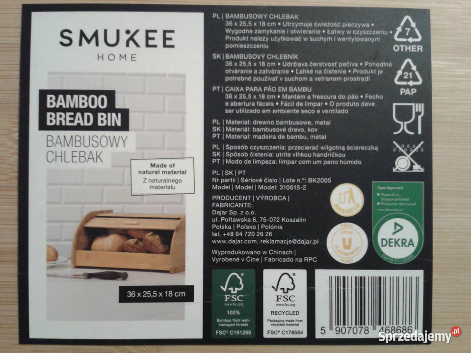 Smukee CHLEBAK bambusowy z roletą NOWY Wołczyn sprzedam