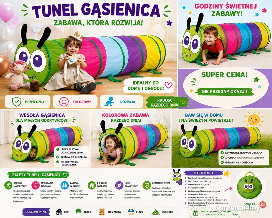 Tunel Gąsienica Dzieci Kolorowa Zabawa i Rozwój