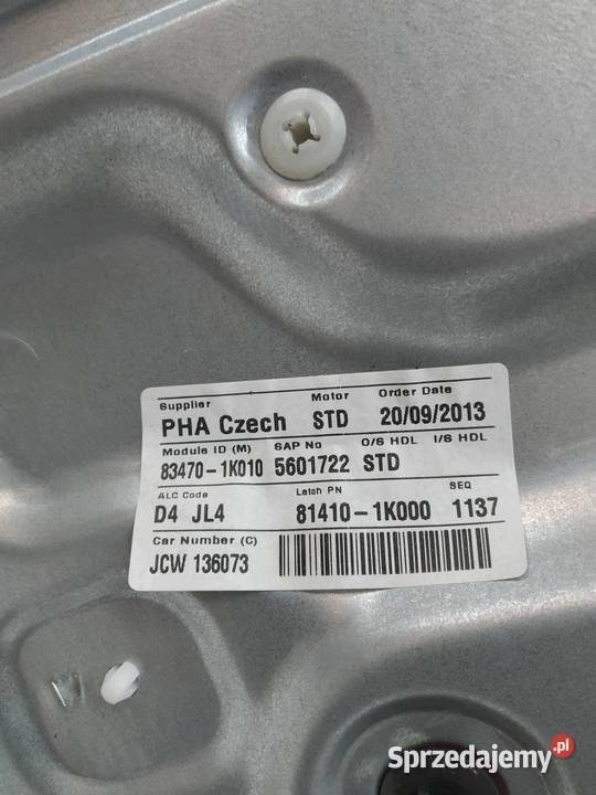 MECHANIZM SZYBY LEWY TYŁ 834701K010 Hyundai ix20 Rok produkcji 2013