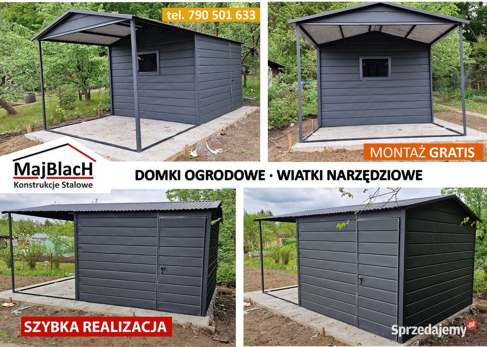 Grafitowy Garaż Blaszany Schowek Ogrodowy Wiata Człuchów