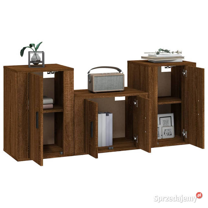 Zestaw 3 szafek TV brązowy dąb materiał Warszawa