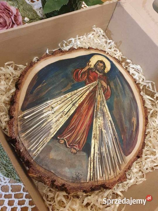 Obraz ręcznie malowany na drewnie Jezus Strzyżów