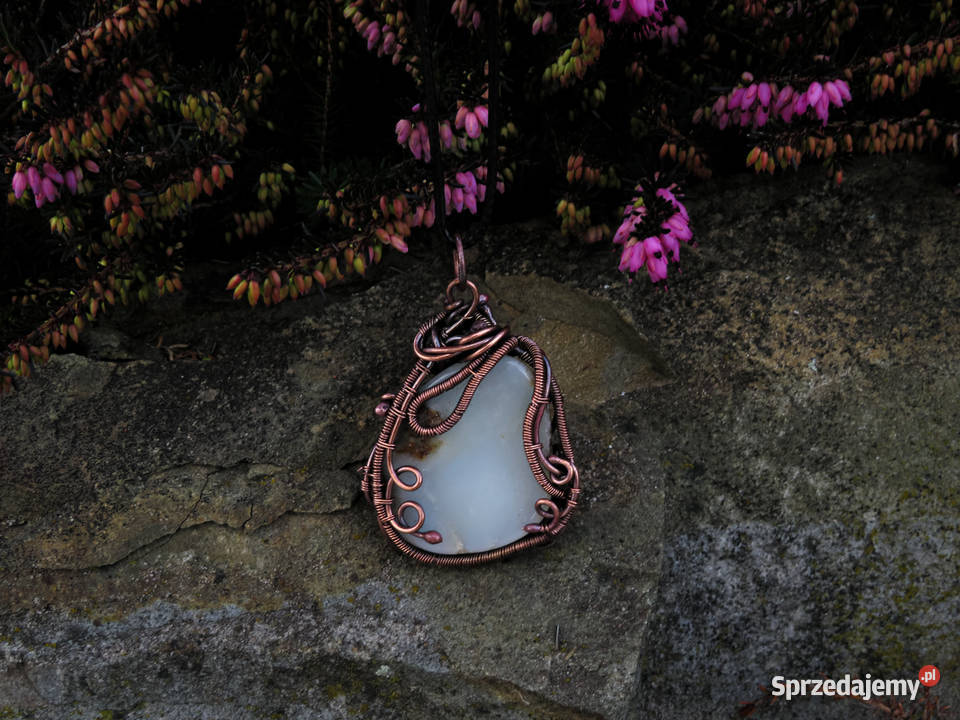 Unikatowy wisior mleczny kwarc miedź rękodzieło małopolskie Kraków