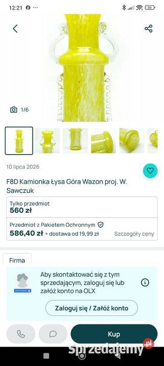 Szklany wazon Spółdzielnia Kamionka z Łysej Góry Pabianice
