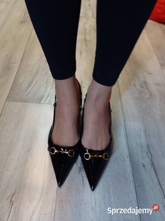 42 Czarne czółenka wieczorowe z odkrytą piętą Kraków