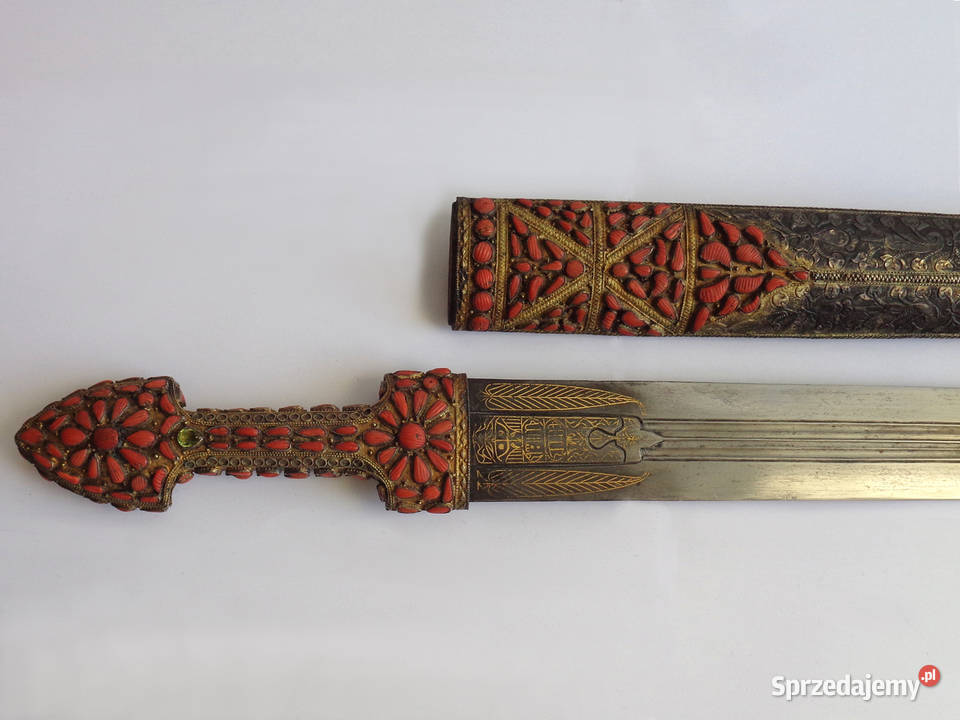 Duży Sztylet Ozdobny Dagger z Koralami Brzeg