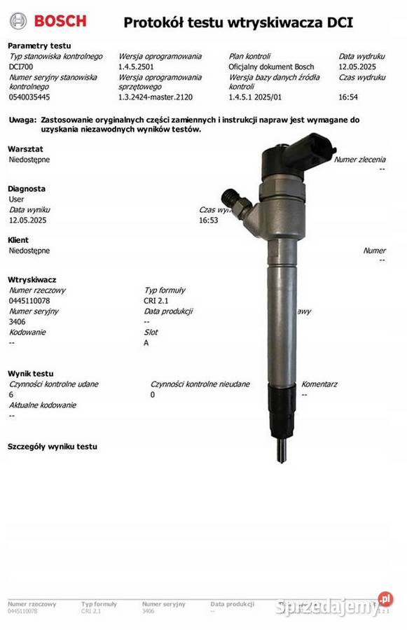 Wtryskiwacz Bosch 0445110078 VOLVO 24D V70 XC70 osobowe Miszewo