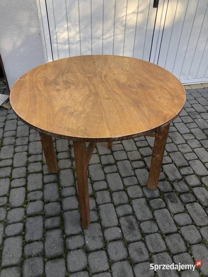 Okrągły drewniany stół PRL vintage Kalwaria Zebrzydowska sprzedam