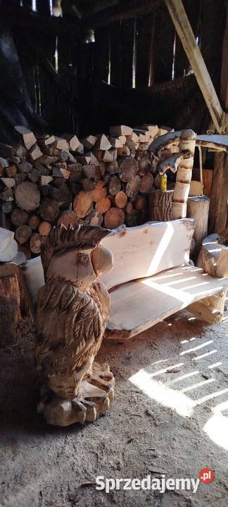 Ławka ogrodowa z rzeźbą rękodzieło Opatów