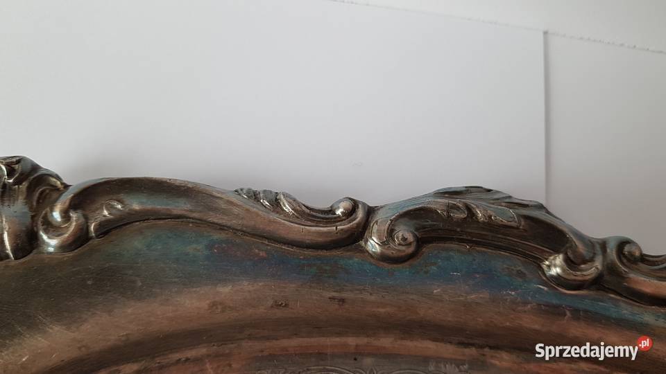 Stara metalowa sygnowana platerowana taca tacka Dąbrowa Górnicza