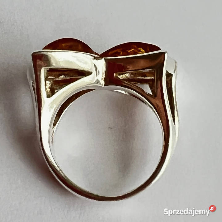 Srebrny pierścionek KOKARDA 925 piękne BURSZTYNY Warszawa
