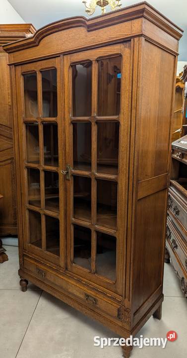 ładna dębowa bibliotekawitryna secesyjnasklep Antyki, Sztuka, Kolekcje Dąbrowa Górnicza